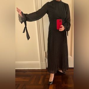 IVY&OAK Polka dot Maxi dress. Pleated skirt, sheer sleeves. S 38 (EU)- U…